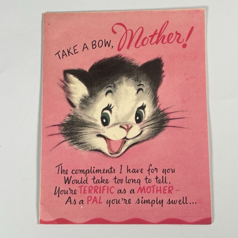 Vintage 1952 Pop Up Mother’s Day Card Cute Kitten Cat Anthropomorphic RustCraft